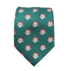 Elegance | Green Snowman With Santa Hat Print Tie